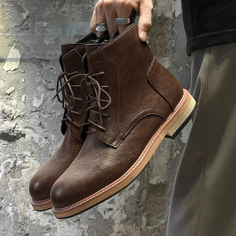 IRON RIDGE - Men's Vintage Ankle Boots - Lace Up, Side Zipper, Combat & Motorcycle Style