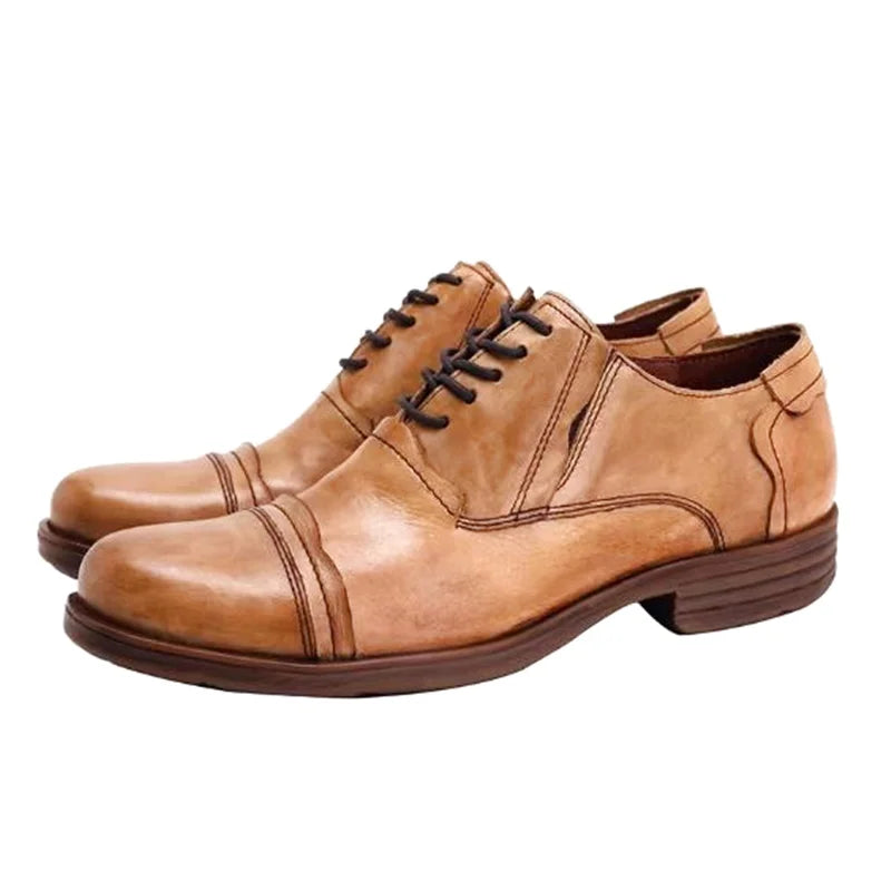 Men's Genuine Leather Oxford Shoes - Vintage Lace-Up Workwear Casual
