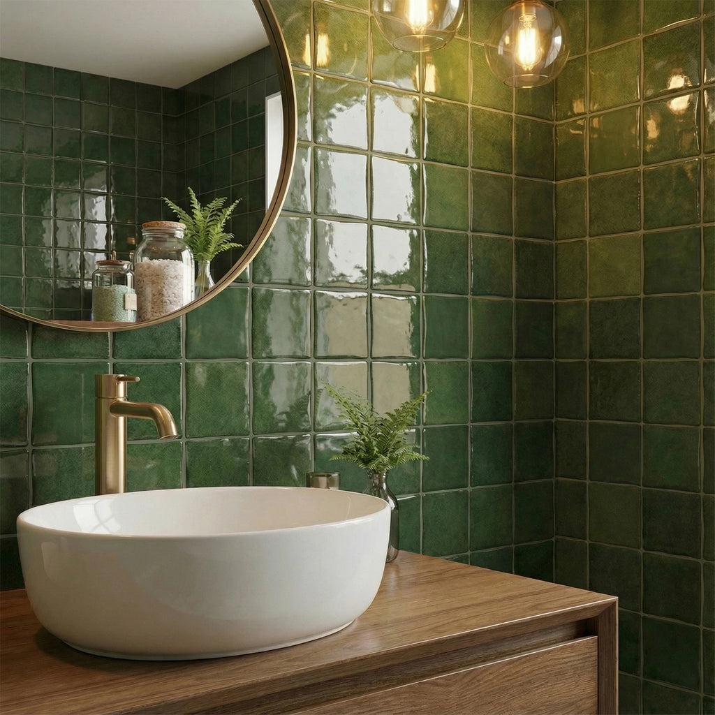Dark Green Wall Tile Stickers Self-Adhesive PET+PU Waterproof Peel and Stick Backsplash for Kitchen Bathroom Home Decoration