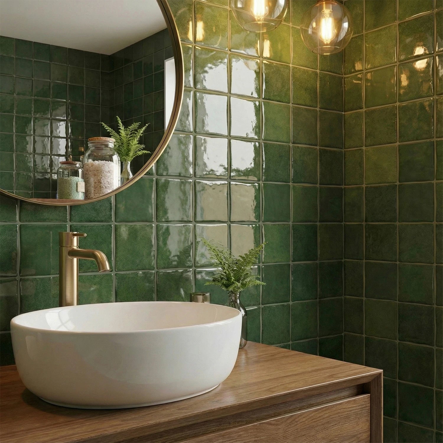 Dark Green Wall Tile Stickers Self-Adhesive PET+PU Waterproof Peel and Stick Backsplash for Kitchen Bathroom Home Decoration