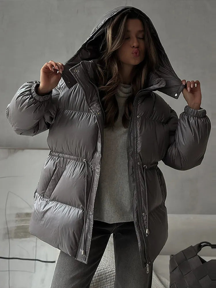 Hooded Padded Coat - Belt & Sash Detail