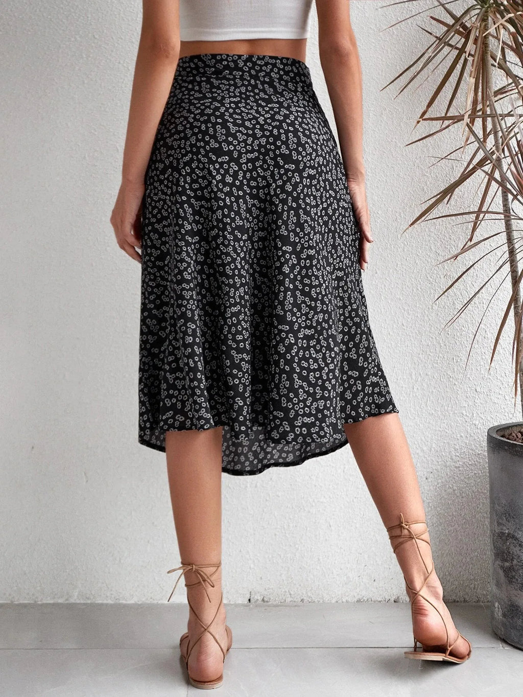 Spring and Summer New Women's Versatile Floral Zipper Split A-Line Skirt