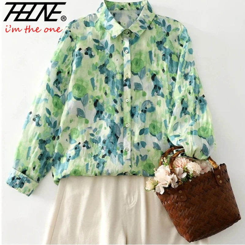 PRINTED LOOSE BLOUSE - Polo Neck, Full Sleeve, 15 Colors - Soft Season