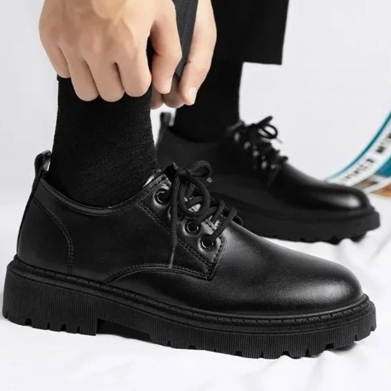 Men's Black Lace-Up Height Increasing Business Shoes - Casual PU EU 39-44