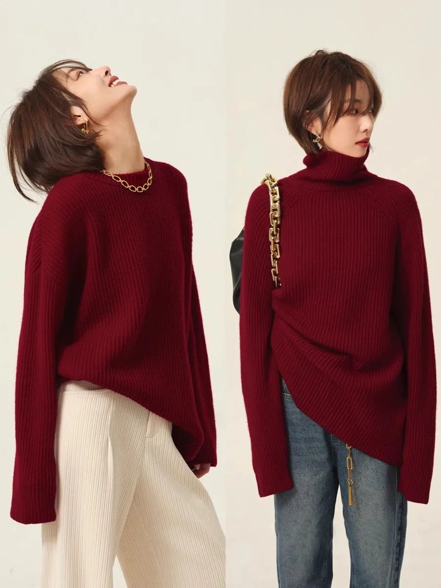 Red Cashmere Sweater – Turtleneck & Crewneck