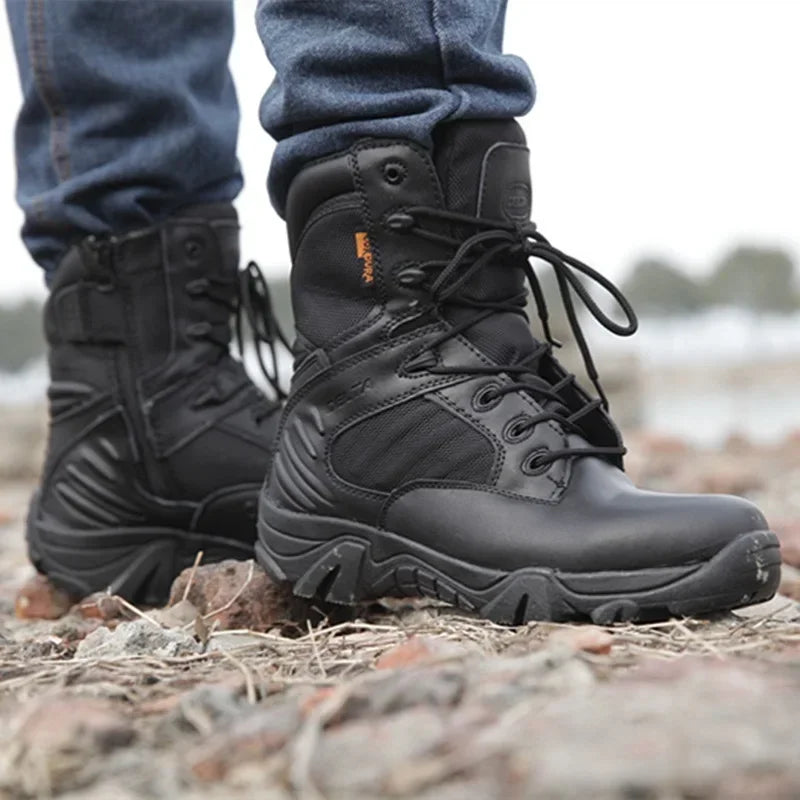 Men's Tactical Combat Boots - Zipper Waterproof Split Leather Military Ankle