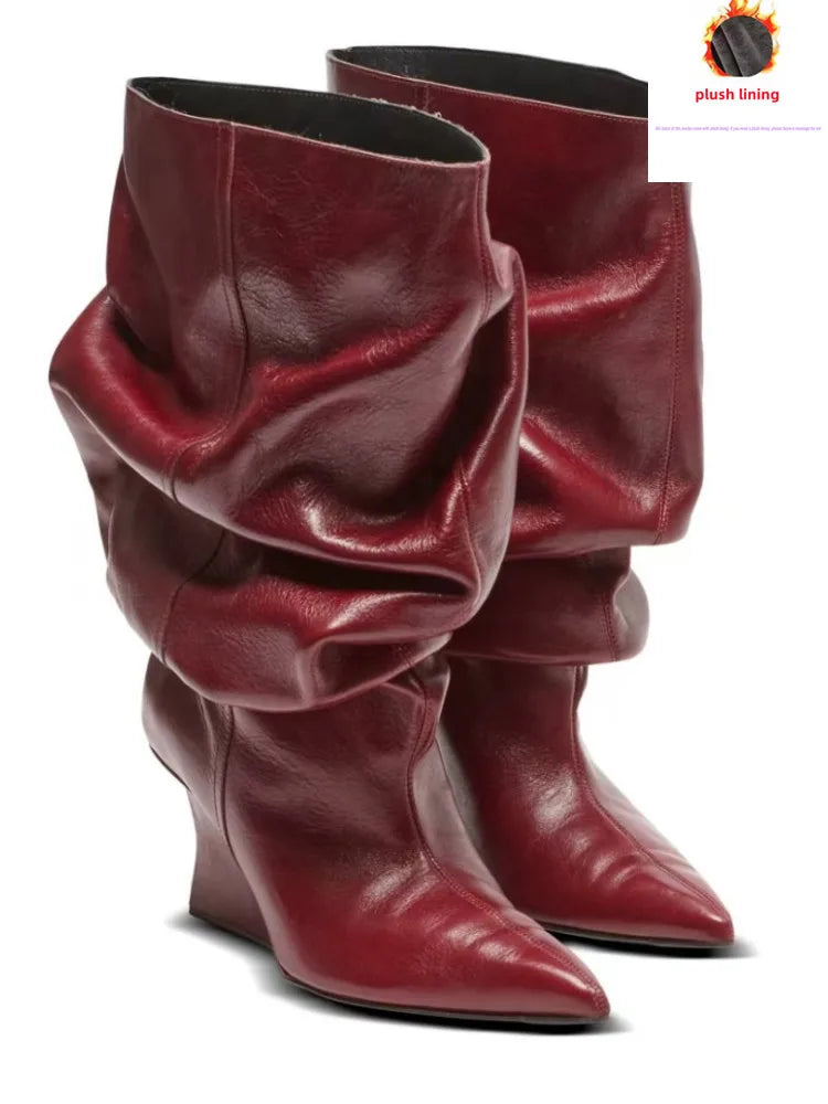 Pleated Slip-On Ankle Boots – Super High Wedge