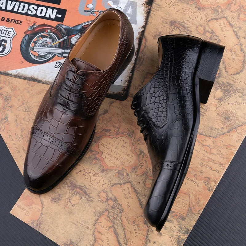 PRINT LUXE - Men's Genuine Leather Oxford Dress Shoes - Formal Evening Office