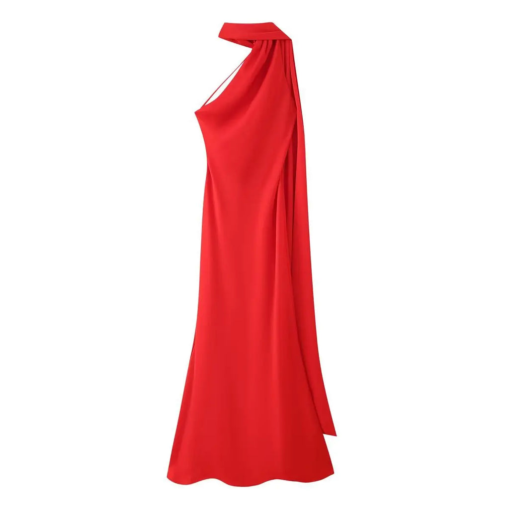 Satin Ribbon Halter Long Dresses Women's Backless Casual Maxi Dress Evening Wedding Guest White Blue Green Summer Graduation New