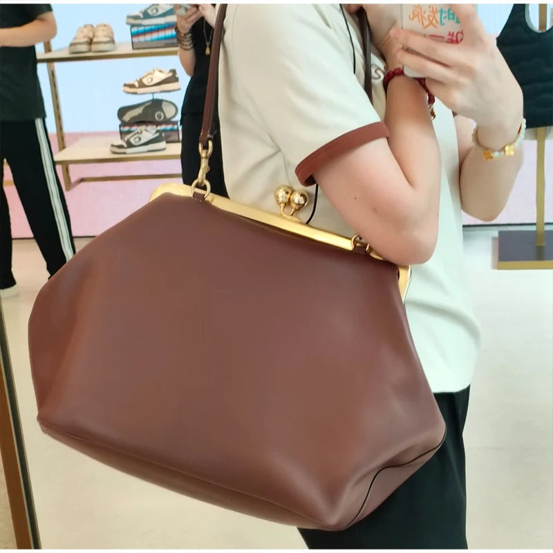 Luxury Snap Clutch Frame Purse,Snail Tentacle Women Shoulder Bag,Large Capacity Leather Handbag,Commuter Everyday Chic Tote Bag