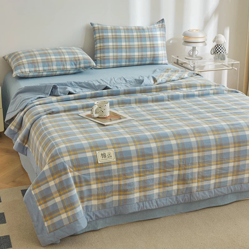 WASHED COTTON SUMMER QUILT - Long-Staple Fill, Plaid Quilting - Soft Nights, 9 Colors