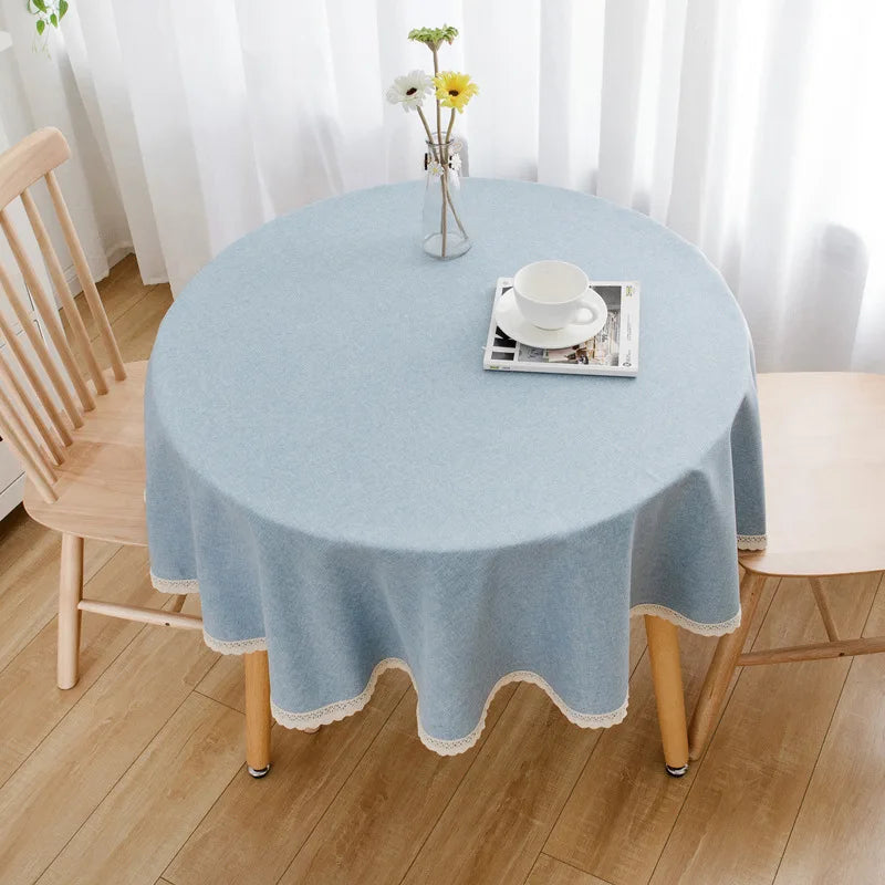 ROUND LACE TABLECLOTH - Faux Linen, Washable - Vintage Dining