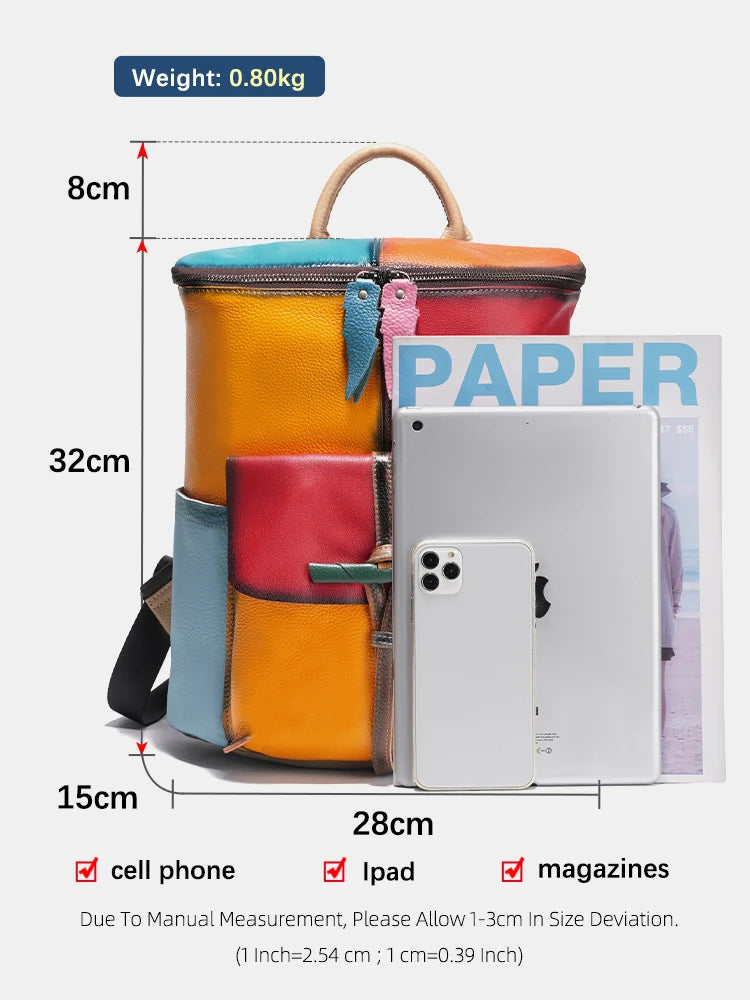 Patchwork Soft Cow Leather Backpack Rainbow Multicolor Large