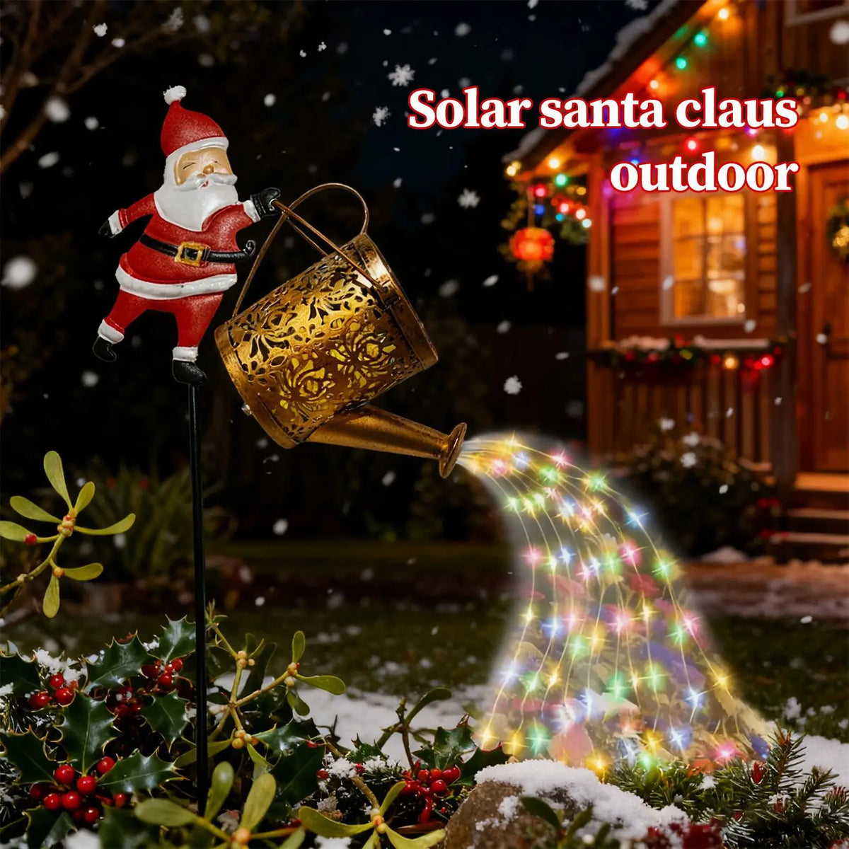 Solar Santa Watering Can - Snowflake Projection - Garden Magic