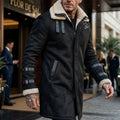 DOUBLE COLLAR FLEECE JACKET - Men's Mid-Length Windproof Winter Coat Zipper Pockets Outdoor Street Style - Black / Gray / Army Green / Khaki
