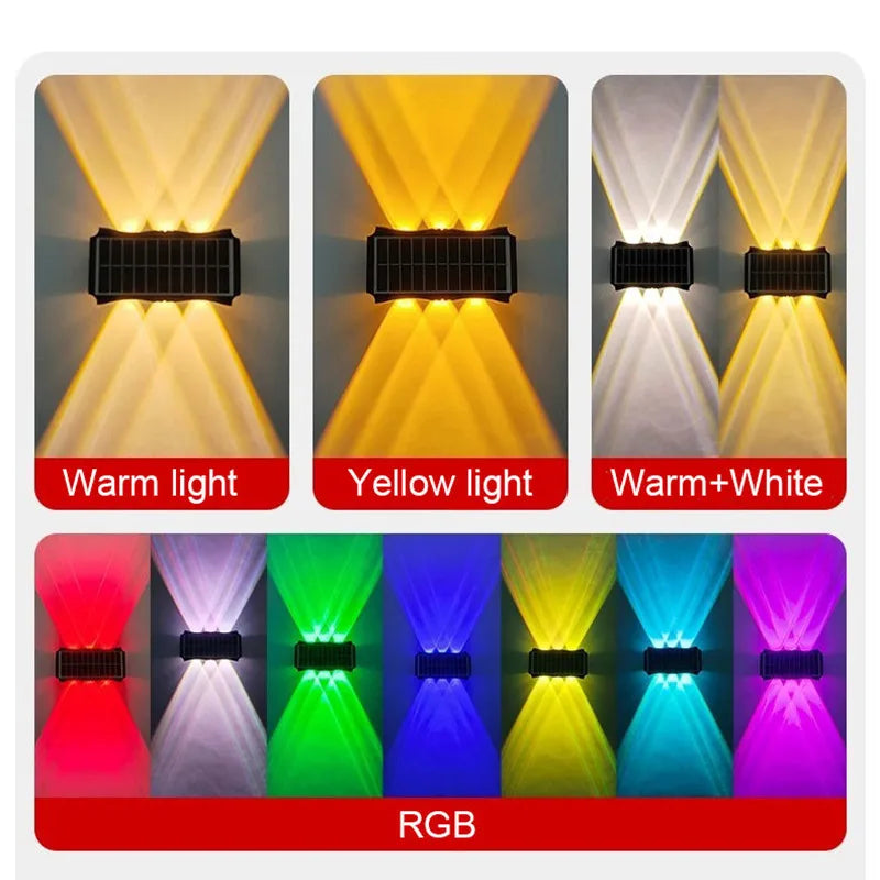 SOLAR WALL LIGHT - Up & Down Glow, RGB or Warm - Weatherproof Decor