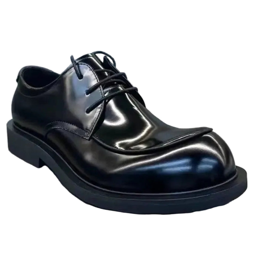 Men's Genuine Cowhide Derby Shoes - Thick Sole Round Toe Slip-On Business Casual