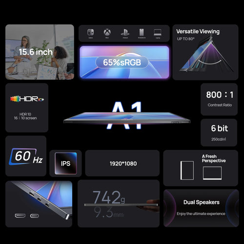 ARZOPA A1 15.6" Portable Monitor - FHD 1080p Ultra-Slim Display