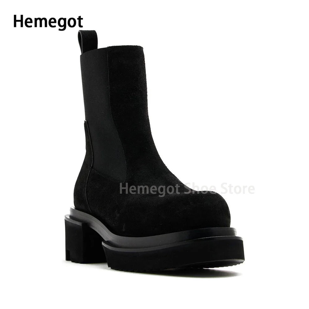 CATWALK KING - Men's Cowhide Chelsea Boots - Thick Sole, High Heel, Platform Catwalk Style