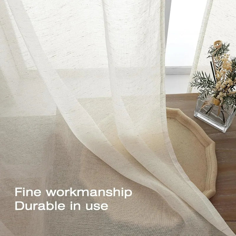 LINEN TEXTURED SHEER CURTAINS - 200gsm, 5 Headings, 25 Sizes - Calm Rooms