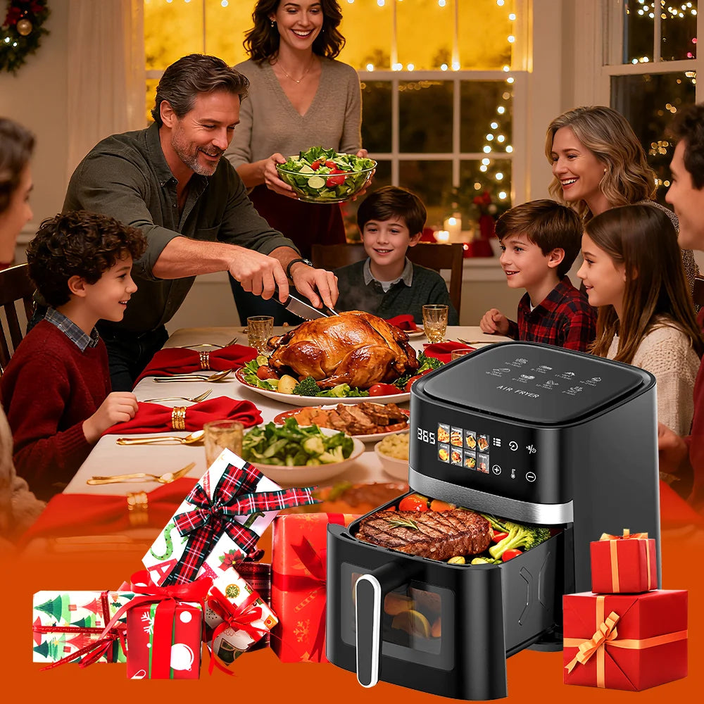 5.5L Air Fryer 1350W Oil-Free Viewing Window 8 Presets