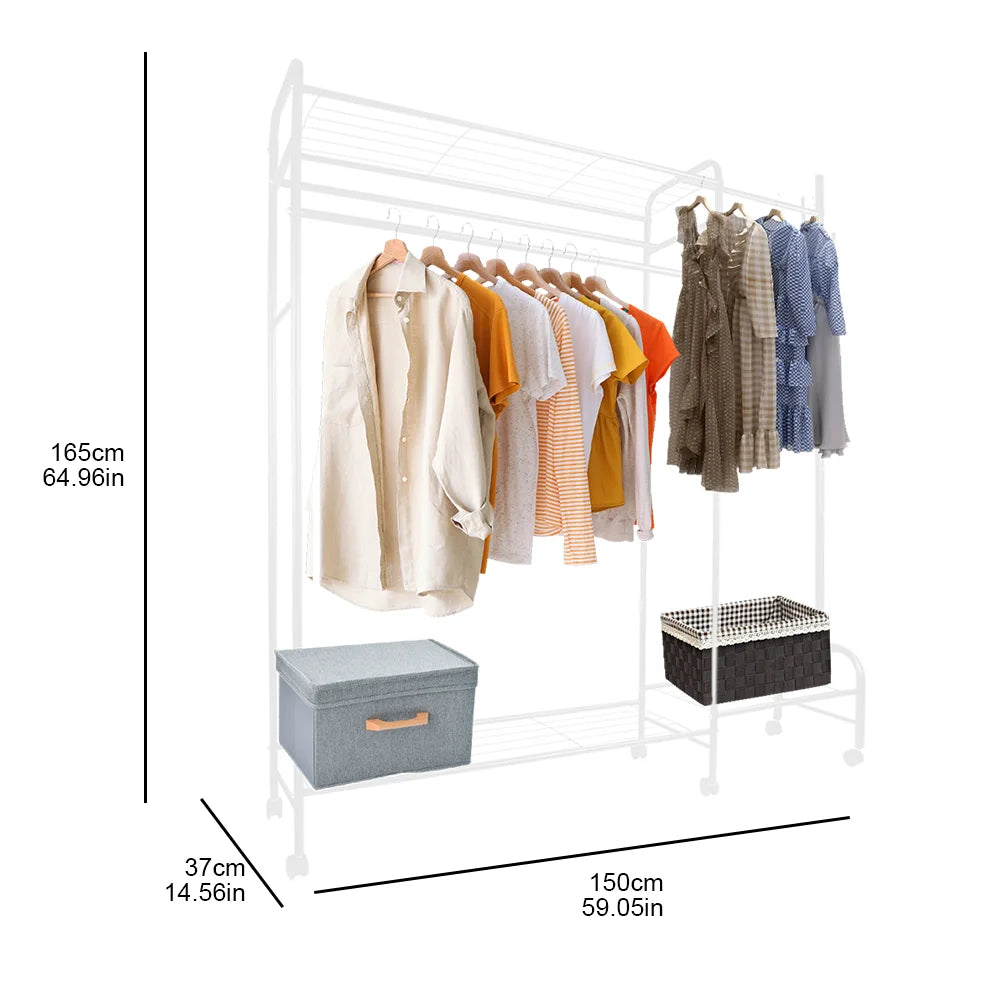 Heavy Duty Clothes Rack – Double Rod & 3 Shelves