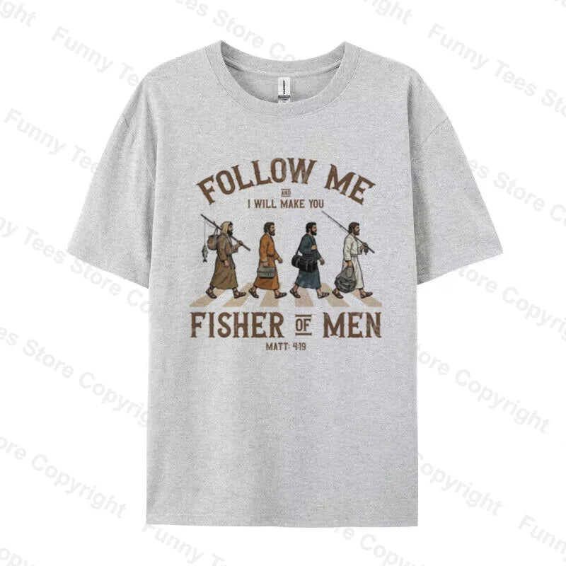 Fisher of Men Bible Verse T Shirt Retro Cartoon Funny Christian T-Shirts Religious Graphic Tees Men Women Cotton Faith Tops Gift