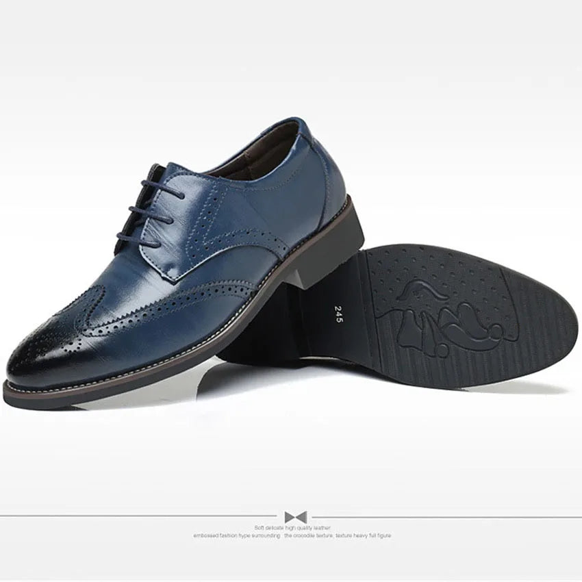 Men's Wingtip Oxford Shoes - Pointed Toe Lace-Up Business Dress Large Sizes