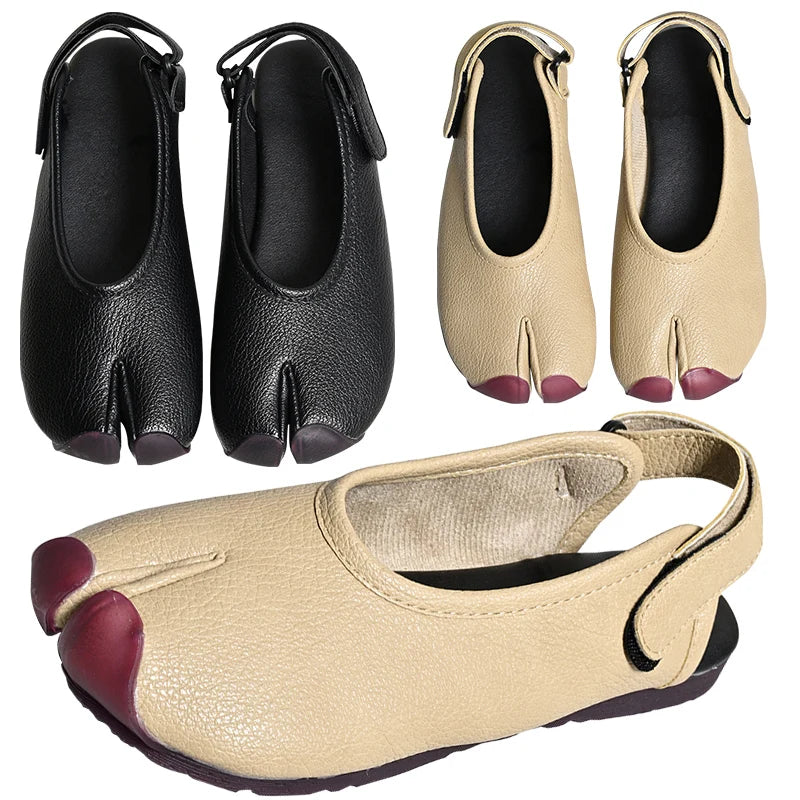 New Summer Soft Leather Split Toe Women Sandals Casual Comfortable Soft-soled Pig's Hoof Shoes Slingbacks Tabi Ballet Shoe