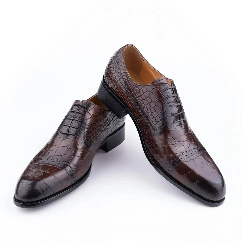 PRINT LUXE - Men's Genuine Leather Oxford Dress Shoes - Formal Evening Office