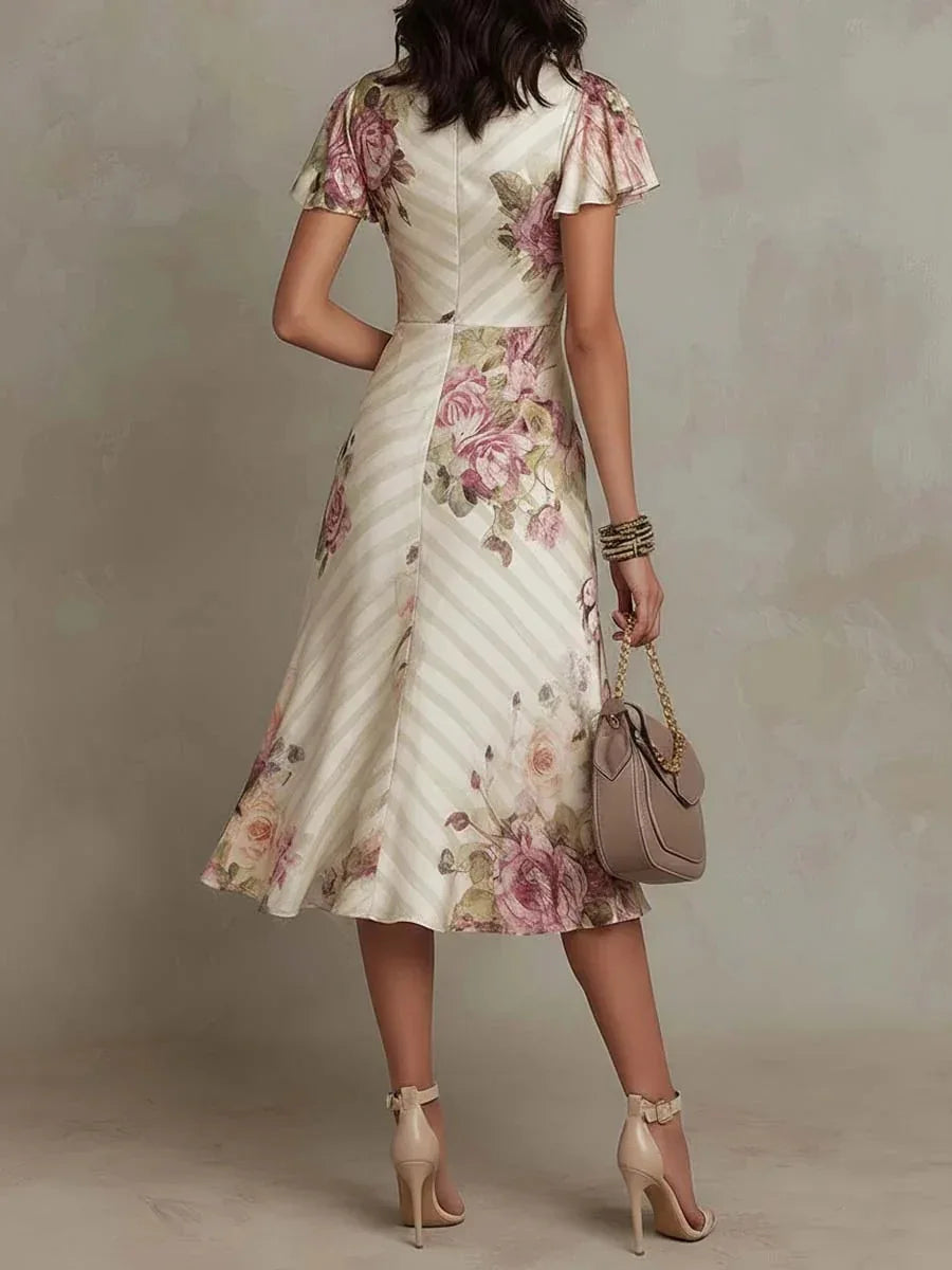 Fashion Print Sexy Deep V Neck Ruffle Short Sleeve Women's Dress Summer Fashion Pleated Slim Elegant Female Party Dresses 2026