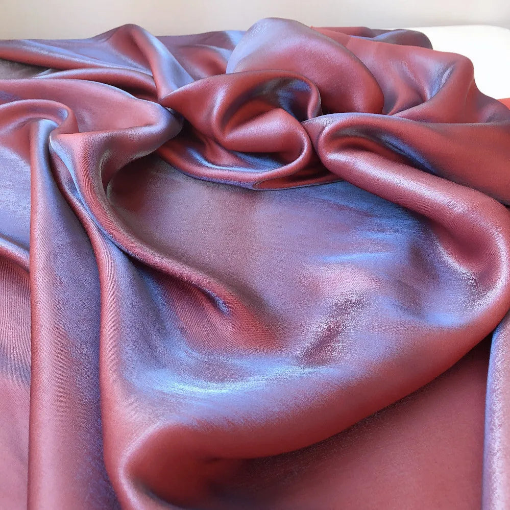 Gradient Wine Red Glazed Silk Satin Fabric Hanfu Pants Skirt Wedding Skin-friendly Breathable Bright Luster