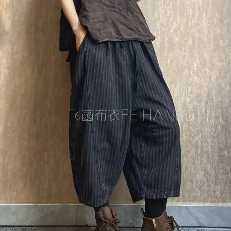 Striped Cotton Harem Pants