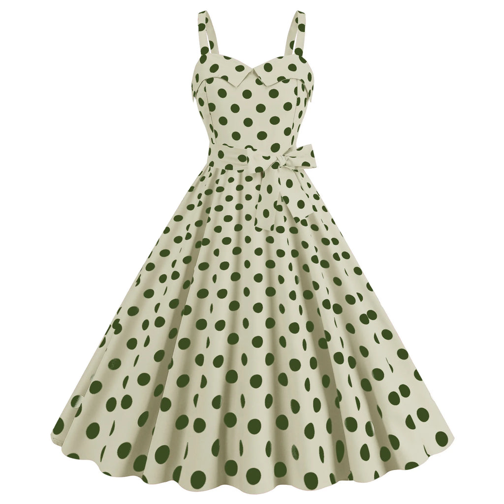 Vintage Classical Polo Dot Printed Dress Women's Sexy Sling Strap Wrap Chest Dress Valentine's Day Streetwear Spring Summer