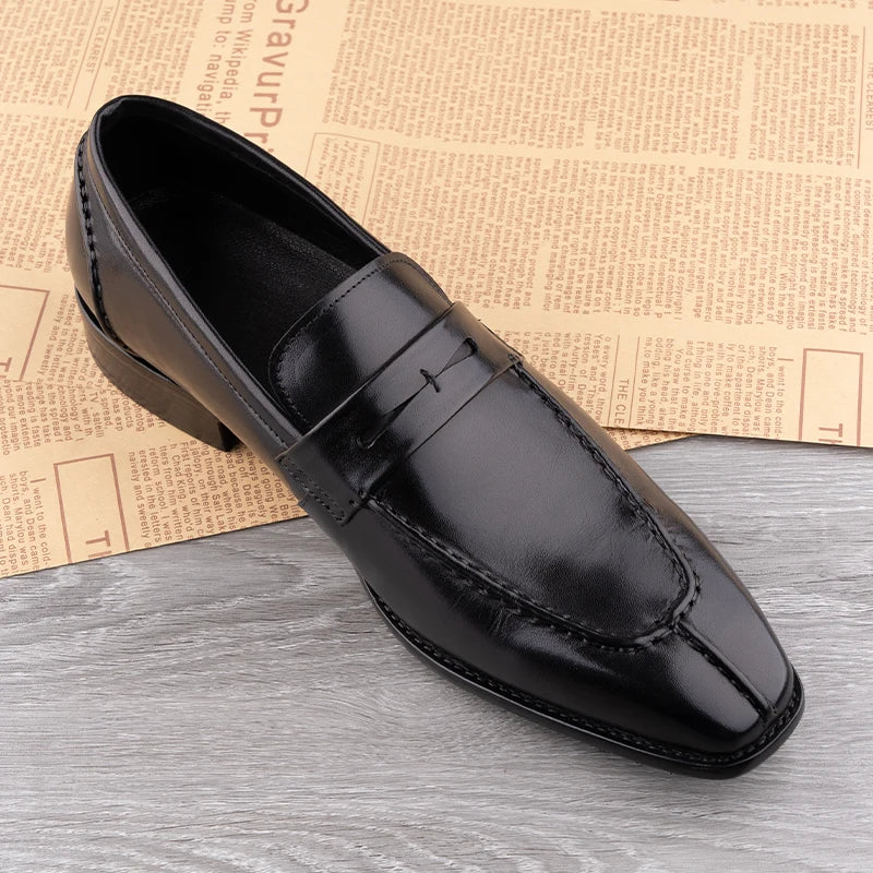 BOARDROOM SLIP - Men's Handmade Cowhide Leather Loafers - Elegant Business Dress Shoes in Black & Brown