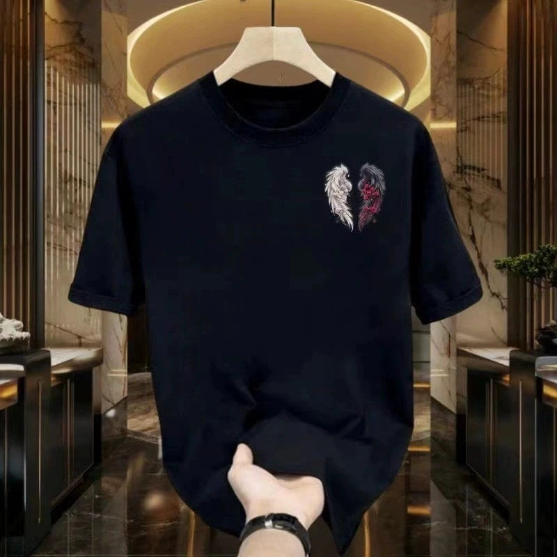 Men's Cotton T-shirts Black 5XL T Shirt for Men Casual Summer Wear Fashion Wing Hi Print White Tee Shirts Men Clothing