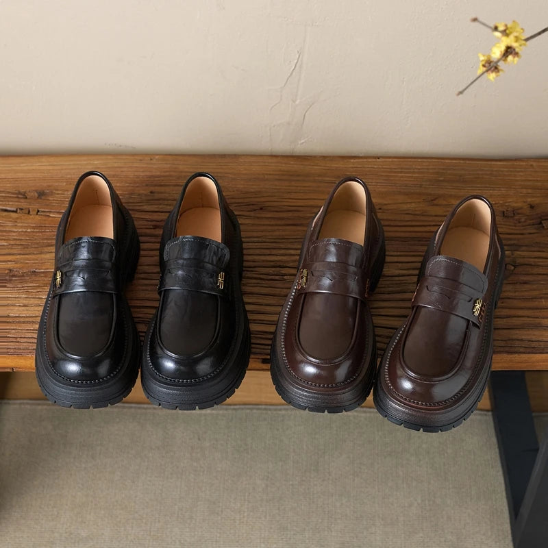 Thick-Sole Loafers – Slip-On Retro Leather Flats