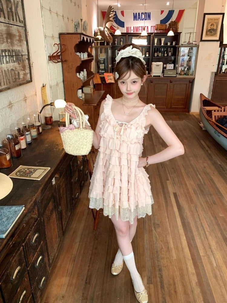 Japanese Fake Two Piece Striped Lolita Long Sleeve Shirts Women Y2k High Waist Striped Cake Skirts Spring Summer New Sets
