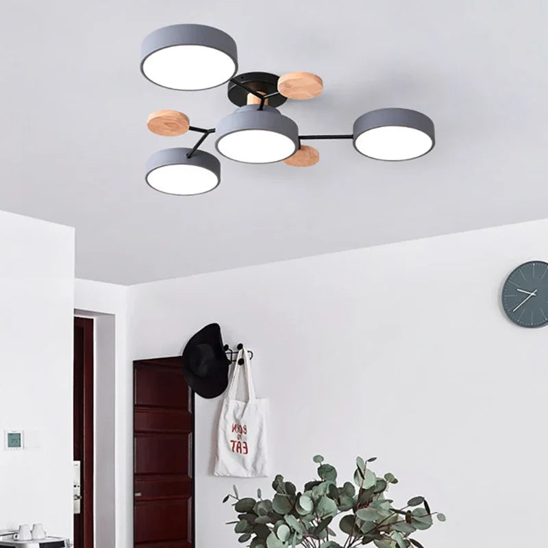 Macaron Wood Ceiling Light – 6 Colors, 1–7 Heads