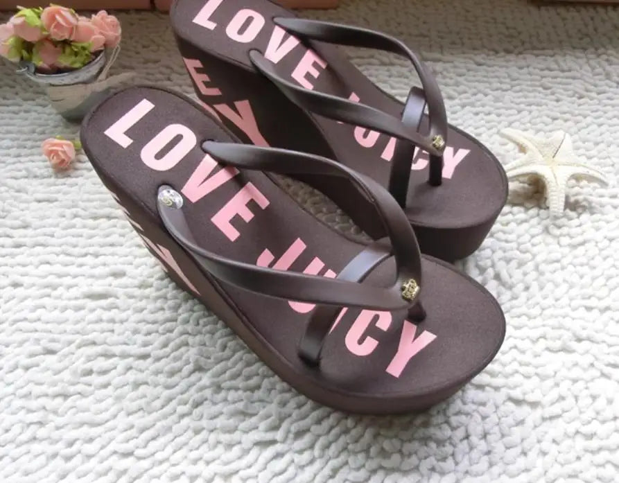 Platform Wedges Sandals Wedges Flip Flops High Heel Sandals Slippers White Beach Sandals Bohemia Flip Flops Pink size 32--43