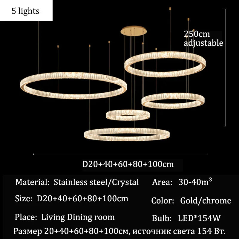 Luxury K9 Crystal Ring Chandelier – Gold/Chrome, Multi-Ring Sets
