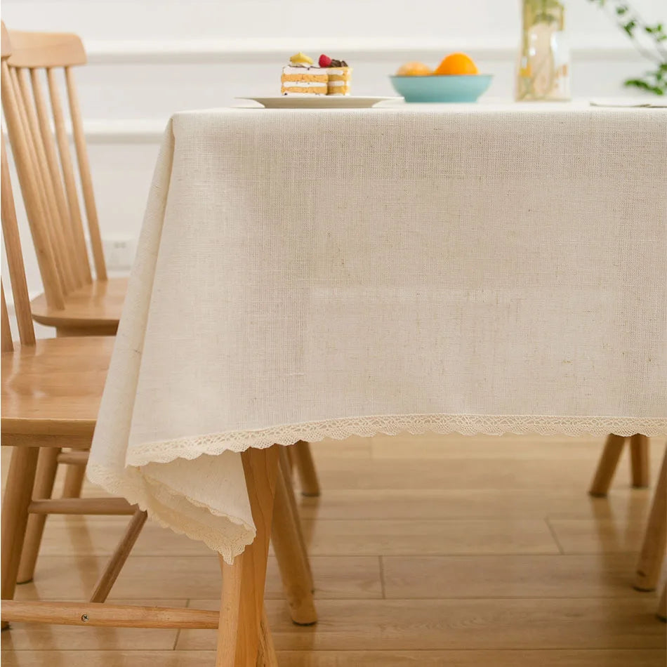 TASSEL TABLECLOTH - Cotton-Linen Blend, 3 Styles - Rustic Dining