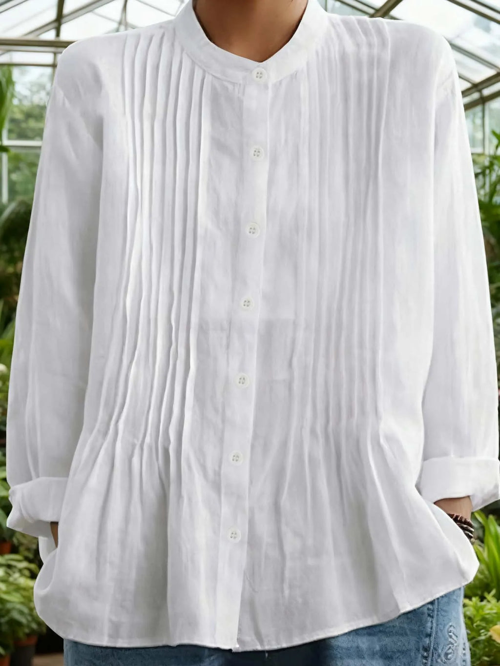 PLEATED COTTON SHIRT - 100% Cotton, Loose Fit - Clean Everyday
