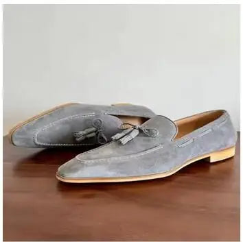 TASSEL EASE - Cow Suede Slip-On Loafers - Tassel Fringe, Casual Luxury