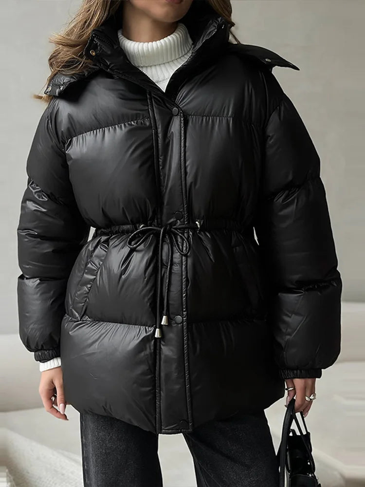 Hooded Padded Coat - Belt & Sash Detail