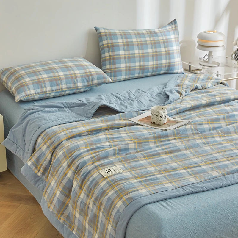 WASHED COTTON SUMMER QUILT - Long-Staple Fill, Plaid Quilting - Soft Nights, 9 Colors
