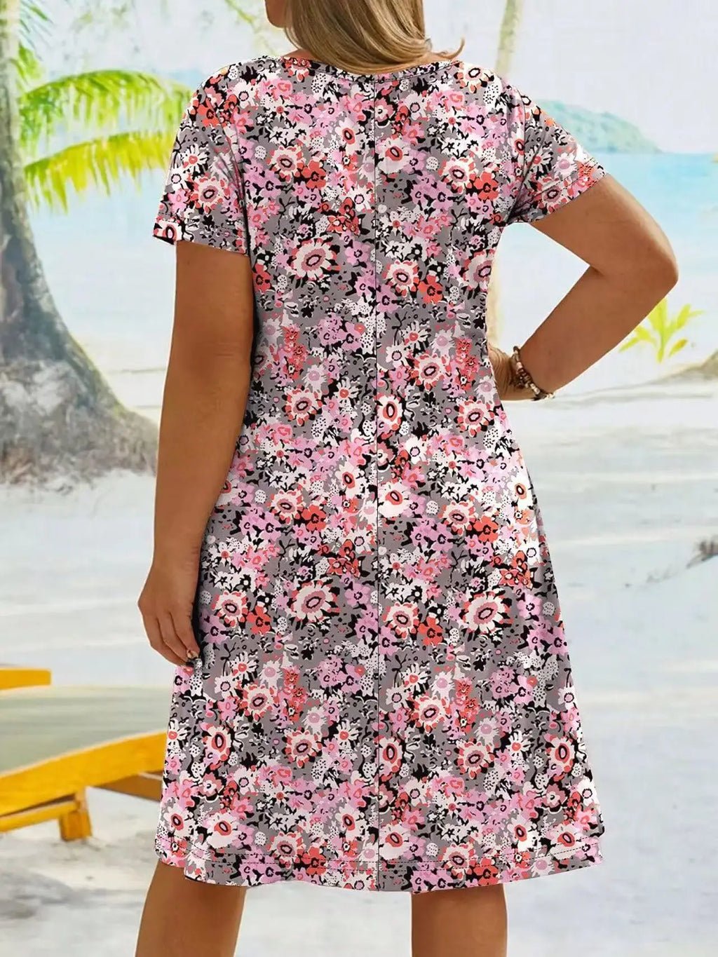 Plus size women's V-neck printed midi dress 2025