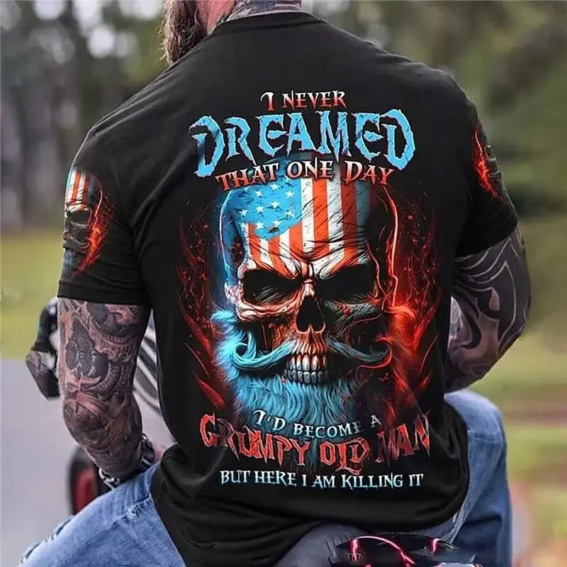Skull Middle Finger T-Shirt - Don't Go Away Mad Biker Tee