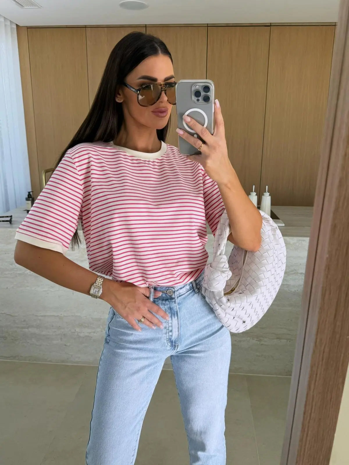 Women Striped Short Sleeve T Shirt Casual Loose Fit Summer Top for Everyday Wear