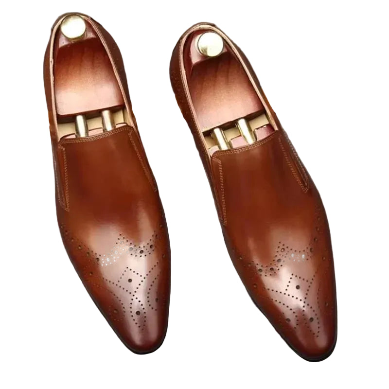 BROGUE SLIP - Men's Genuine Leather Brogue Loafers - Pointed Toe Breathable Dress Sandals